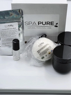 Spa Kit, All-Natural, Gift Box Includes Luxurious Coconut Milk Bubble Bath Melt, Whipped Soap Scrub, Body Butter, Coconut/Clay Facial Mask, Fragrance Roll On (5 Piece Set) (Lavender, Medium, 5 oz)