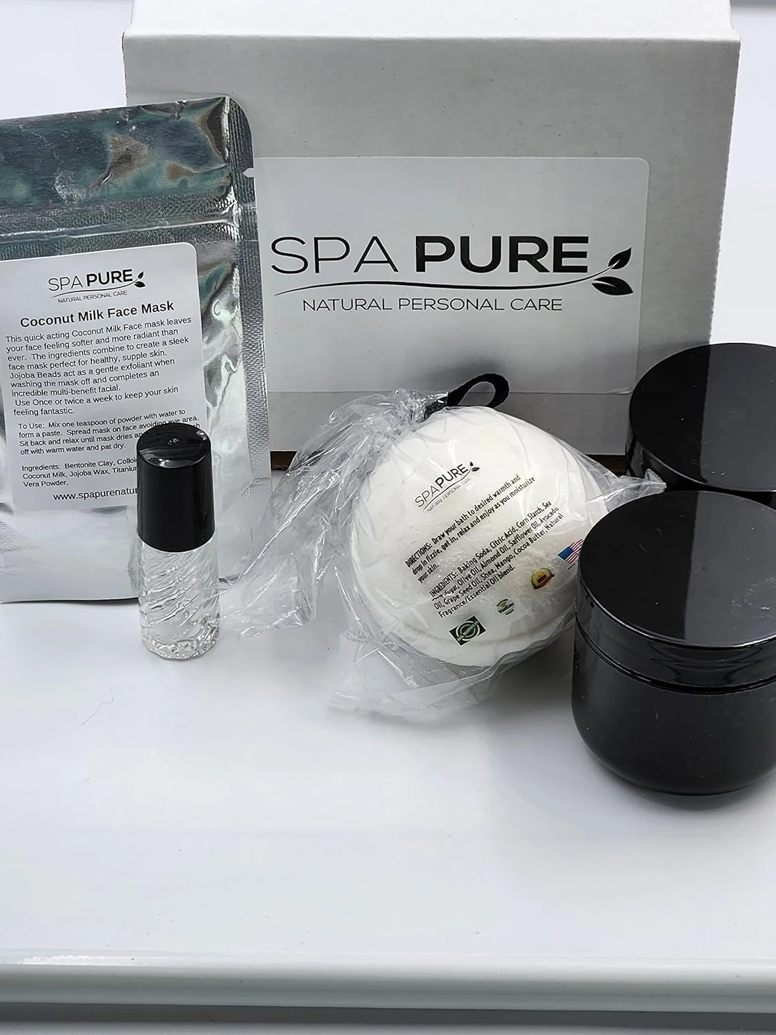 Spa Kit, All-Natural, Gift Box Includes Luxurious Coconut Milk Bubble Bath Melt, Whipped Soap Scrub, Body Butter, Coconut/Clay Facial Mask, Fragrance Roll On (5 Piece Set) (Lavender, Medium, 5 oz)
