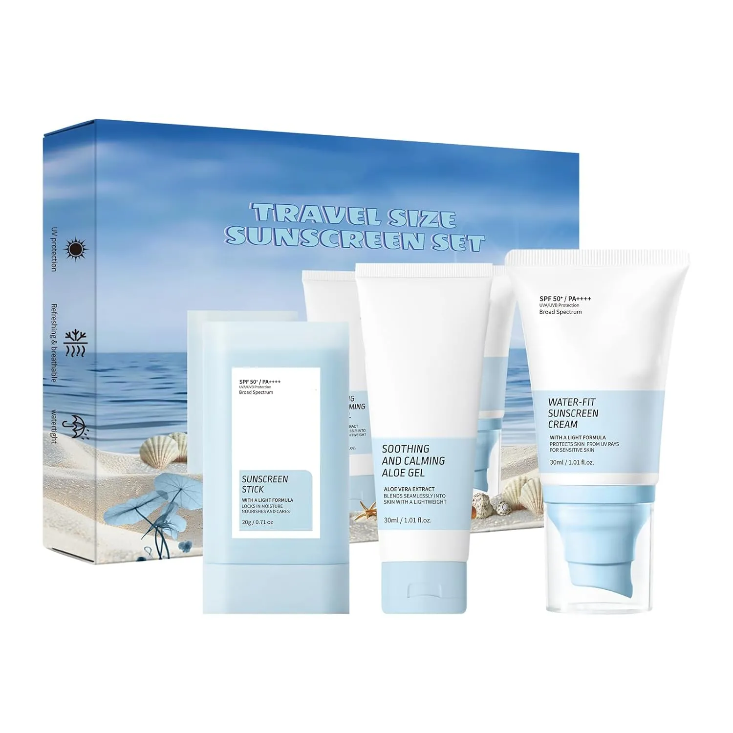 SPF 50 Broad Spectrum Sunscreen & After Sun Lotion Set | 3-in-1 Sheer Touch Moisturizing Sunscreen   Weightless Hydrating After Sun Care | Reef Safe, Non-Greasy & Soothing for Sunburn Relief