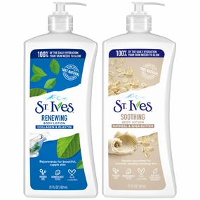 St. Ives Body Lotion Variety Pack – Soothing Oatmeal & Shea Butter Lotion   Renewing Collagen & Elastin, 21 Oz Ea (2 Piece Set)