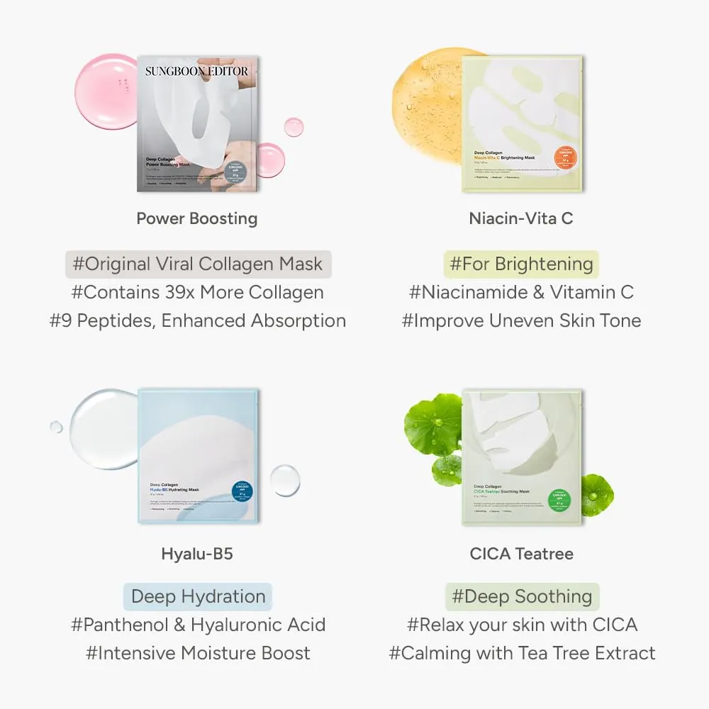 SUNGBOON EDITOR Deep Collagen Overnight mask 37gx4ea | Original Hydrating Collagen Face Mask | Real Collagen 2,160,000PPB for Elasticity |TikTok Trend Items Korean Skin Care