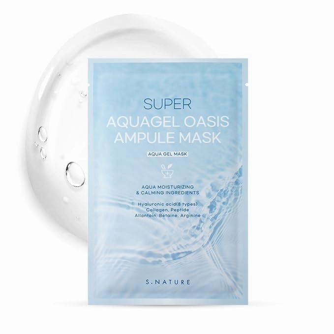 SUPER AQUAGEL OASIS AMPULE MASK | Hydrating, Soothing, Blemish Care | Hyaluronic Acid, Allantoin | Korean Face Mask (5 Count (Pack of 1)