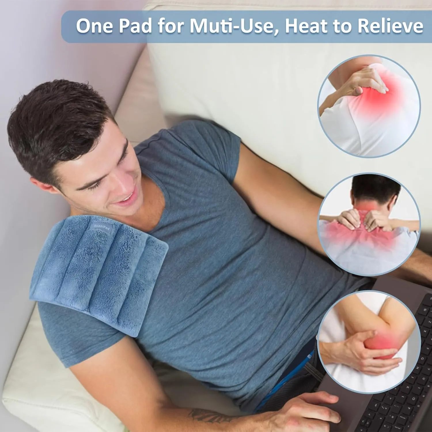 SuzziPad Microwave Heating Pad, 6.5x12” Reusable Moist Heated Pads for Discomfort Reduction, Sore Muscle, Heat Packs for Shoulder, Knee, Abdominal and Back (Blue)