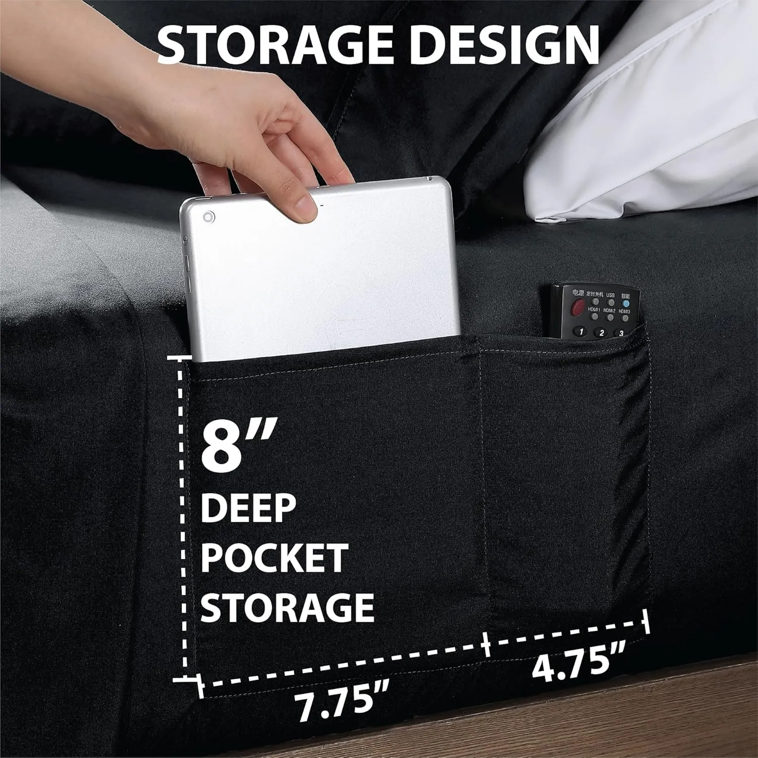 Swift Home Smart Sheets, Ultra Soft Brushed Microfiber 4-Piece Sheet Set, Fitted Bed Sheet with Side Storage Pockets – Black, King