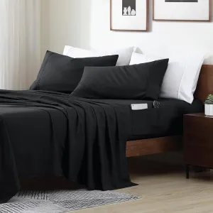Swift Home Smart Sheets, Ultra Soft Brushed Microfiber 4-Piece Sheet Set, Fitted Bed Sheet with Side Storage Pockets – Black, King