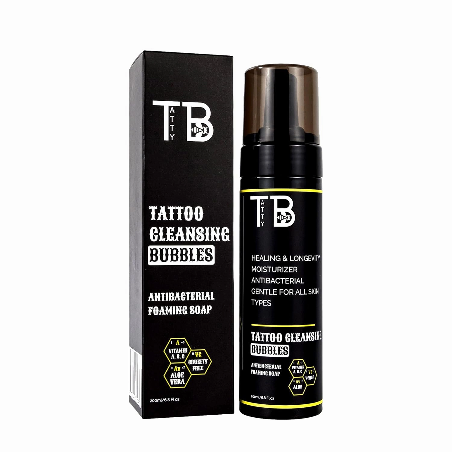 Tattoo Cleansing Bubbles – Gentle, Soothing Cleanser for Tattoo & Piercing Aftercare – Hydrating Foam to Protect, Clean & Maintain Vibrant Ink – All-Natural Formula 6.8 Fl Oz