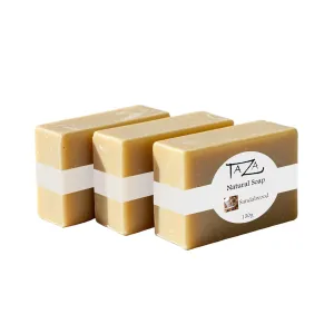 Taza Premium Sandalwood Natural Soap (Pack of 3) Each 5.3 oz (150 g) For Radiant Glowing Skin Contains: Coconut, Olive, and Palm Fruit Oils, Shea Butter, Sandalwood Powder, Kaolin Clay