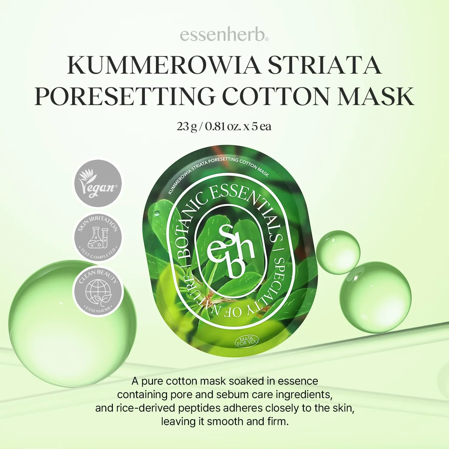 Tea Tree Relief Cotton Mask, Soothing & Hydrating, Vegan, Korean Skin Care Face Mask 23g*5sheets (Kummerowia Striata)