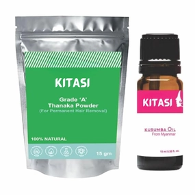 Thanaka Powder 15 gm with Kusumba Oil 15 ml, Natural Skin Brightening, Soothing Treatment. pack of 2