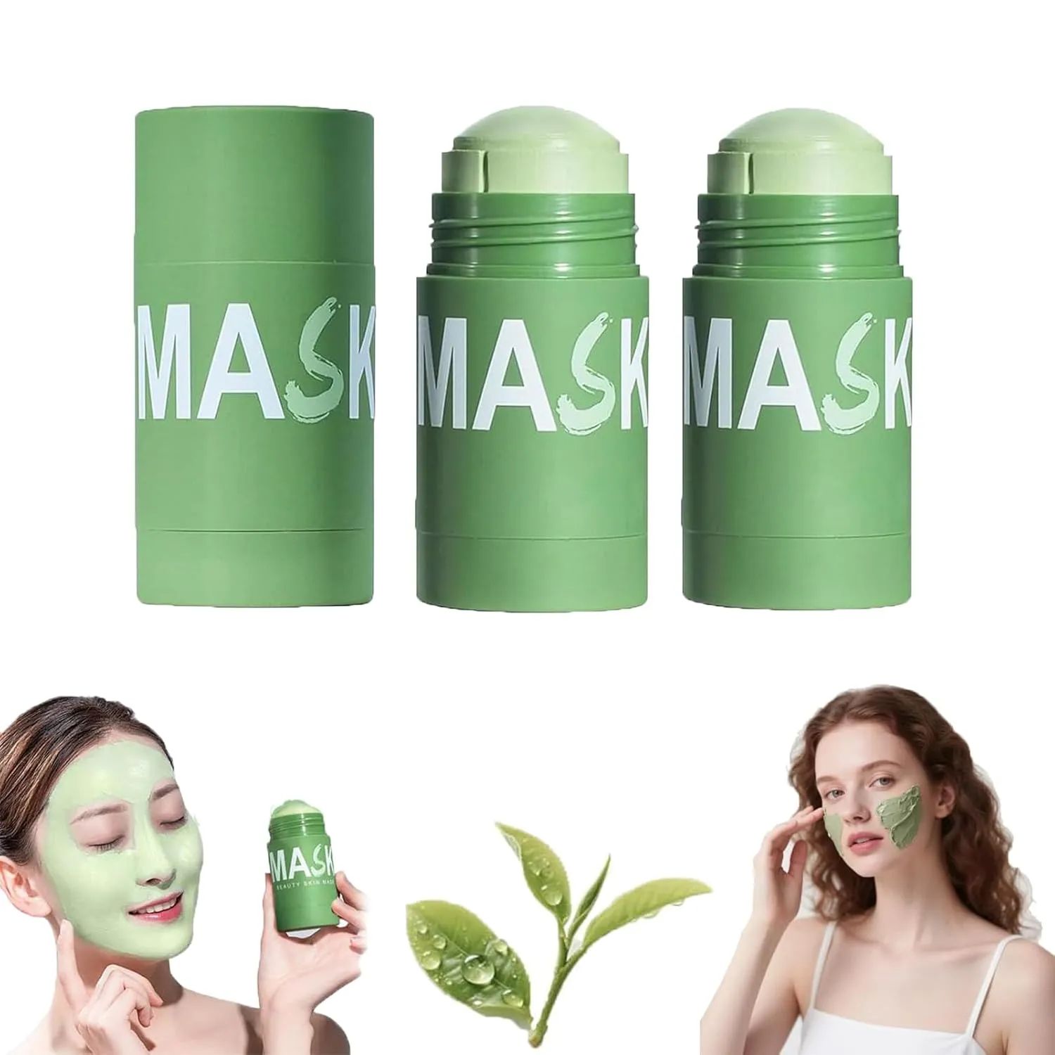 Thekoec Green Tea Mask, Poreless Green Tea Mask Stick, Natural Deep Cleanse, Mild and Non-irritating, Face Blackhead Remover For All Skin Types, Face Moisturizing, Unisex (2pc)