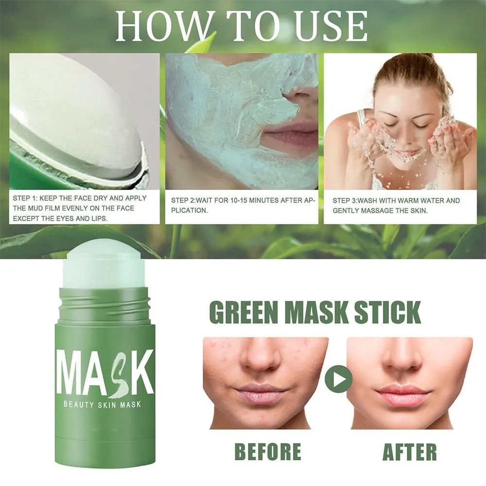 Thekoec Green Tea Mask, Thekoec Green Tea Deep Cleanse Mask Stick, Natural Deep Cleanse Mask, For All Skin Types, Face Moisturizing, Unisex (3PCS)