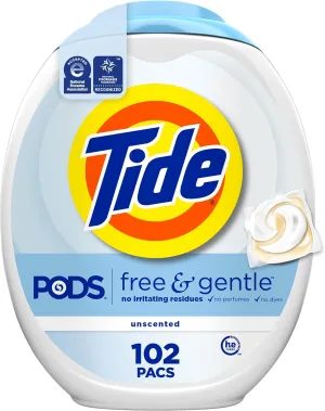Tide PODS Free & Gentle Laundry Detergent Soap Pacs, 102 Count, Laundry Detergent Pacs, Laundry PODS Detergent