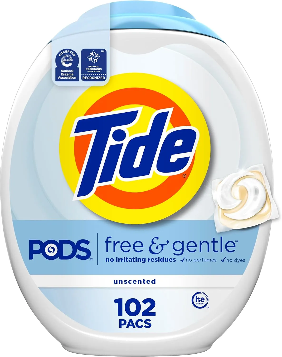 Tide PODS Free & Gentle Laundry Detergent Soap Pacs, 102 Count, Laundry Detergent Pacs, Laundry PODS Detergent