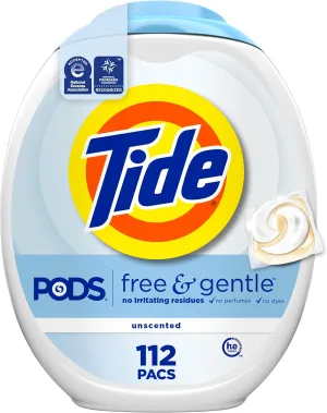 Tide PODS Free & Gentle Laundry Detergent Soap Pacs, 112 Count, Tide PODS Laundry Detergent