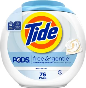 Tide PODS Free & Gentle Liquid Laundry Detergent Pacs, 76 count