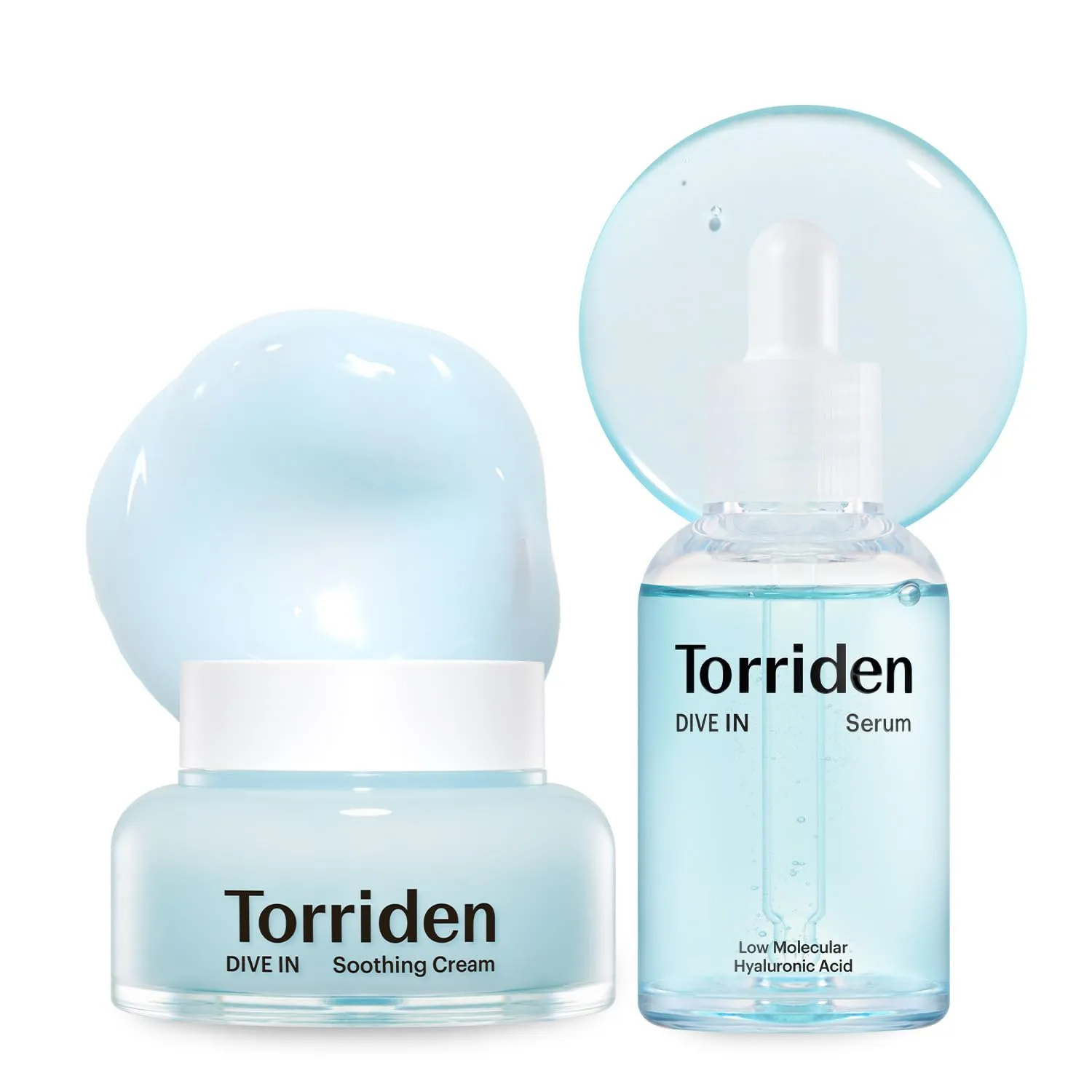 Torriden DIVE IN Serum 1.69 fl.oz.   Soothing Cream (Jar) 3.38 fl.oz. | Hyaluronic Acid Care Set | Deep Hydrating Skin Care to Get Glass Skin