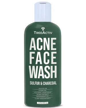 TreeActiv Acne Charcoal Face Wash 3.4 oz, Exfoliating Daily Honey & Sulfur Face Wash - Sulfur Acne Treatment Cleanser Face Soap, Mens Face Wash, Deep Cleansing Moisturizing Face Wash for Women and Men
