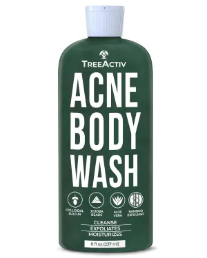 TreeActiv Exfoliating Acne Body Wash 8 fl oz Body Acne Wash for Back, Chest, Shoulder, Back Acne Treatment with Jojoba Beads, Back Acne Body Wash for Bacne, Soothing Body Acne Treatment for Men, Women