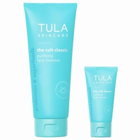 TULA Skin Care Cult Classic Purifying Face Cleanser, Full and Travel Size Duo - Gentle and Effective Face Wash, Makeup Remover, Nourishing and Hydrating, Set of 2
