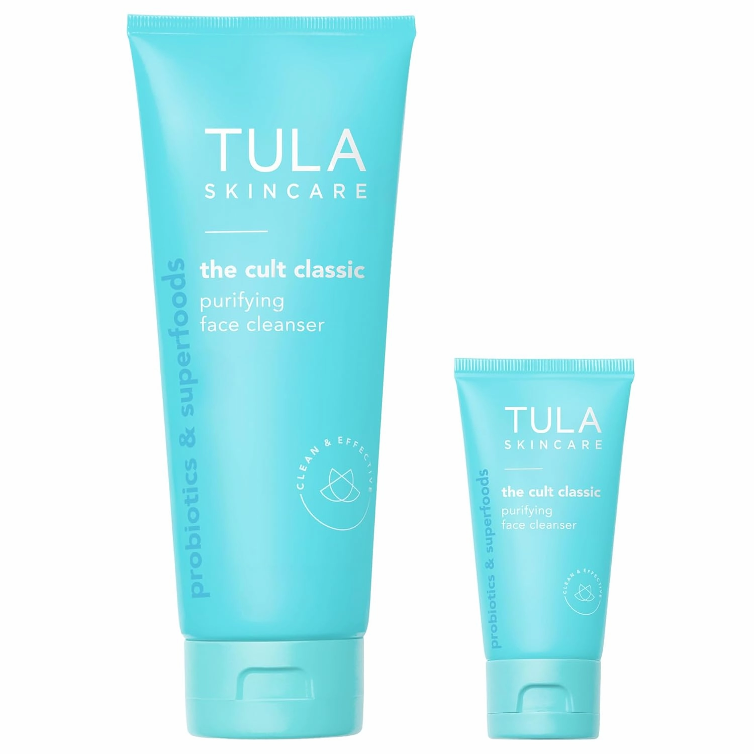 TULA Skin Care Cult Classic Purifying Face Cleanser, Full and Travel Size Duo - Gentle and Effective Face Wash, Makeup Remover, Nourishing and Hydrating, Set of 2