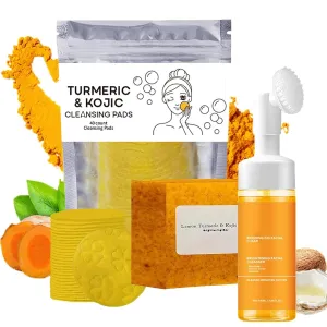 Turmeric Wash And Care Three Piece Set, Turmeric Facial Pads, Turmeric Cleansing Soap Cleaner, Turmeric Face Scrub Pads, Turmeric Cleansing Skincare Set