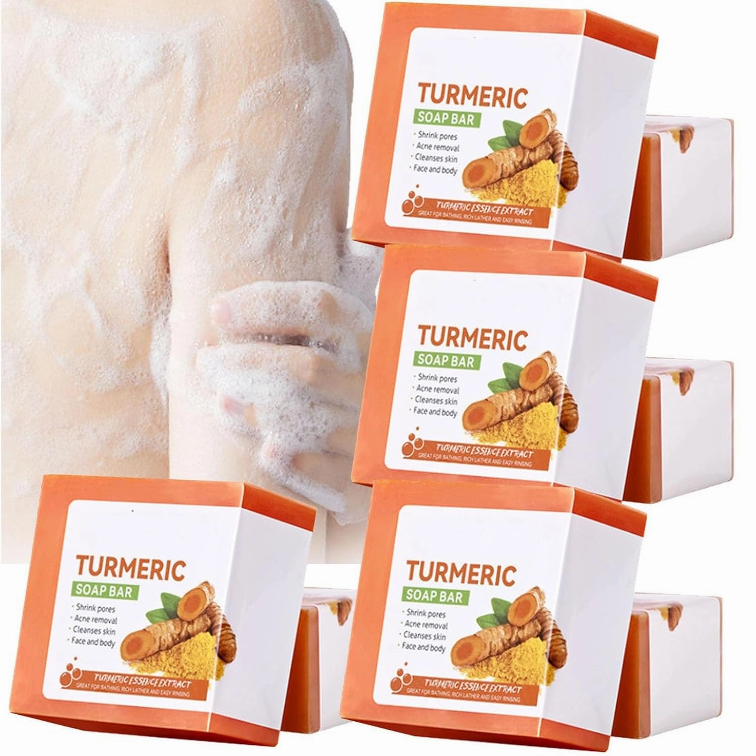 Turmeric Soap Bar-Turmeric Skin Brichtening Soap Face And Body, Moisturizing Soothing Gentle Cleanser Soap, Tumeric Deep Cleansing Face Wash (4pcs)