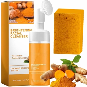 Turmeric Wash and Care two Piece Set - Cleansing Mousse, Facial Cleanser, Soap Facial Cleansing, for All Skin Types (a soap a Turmeric Wash)