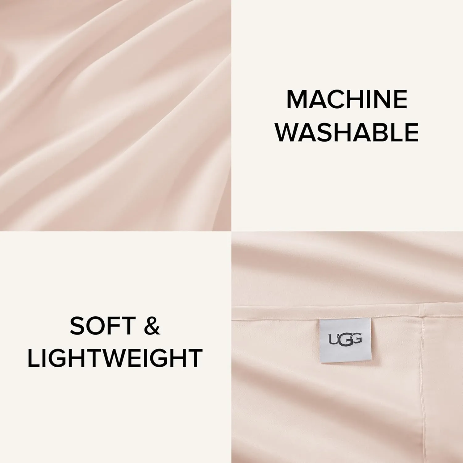 UGG Hedi Queen Sheet Set 4-Piece Luxury Cooling Sheets Deep Pockets Premium Bedding with 2 Pillow Shams Hypoallergenic Machine Washable Soft Lightweight Bed Set for Bedroom, Queen, Shell Pink