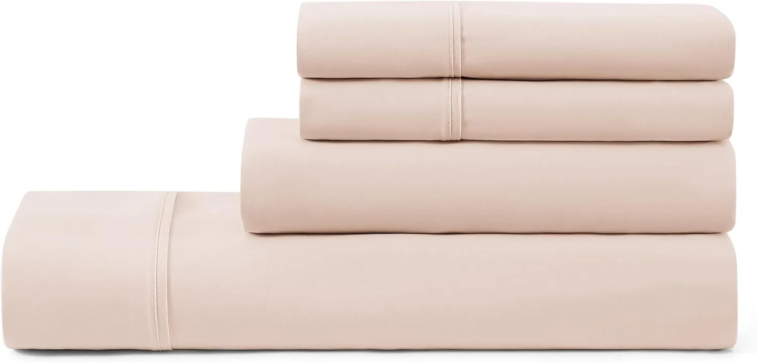 UGG Hedi Queen Sheet Set 4-Piece Luxury Cooling Sheets Deep Pockets Premium Bedding with 2 Pillow Shams Hypoallergenic Machine Washable Soft Lightweight Bed Set for Bedroom, Queen, Shell Pink