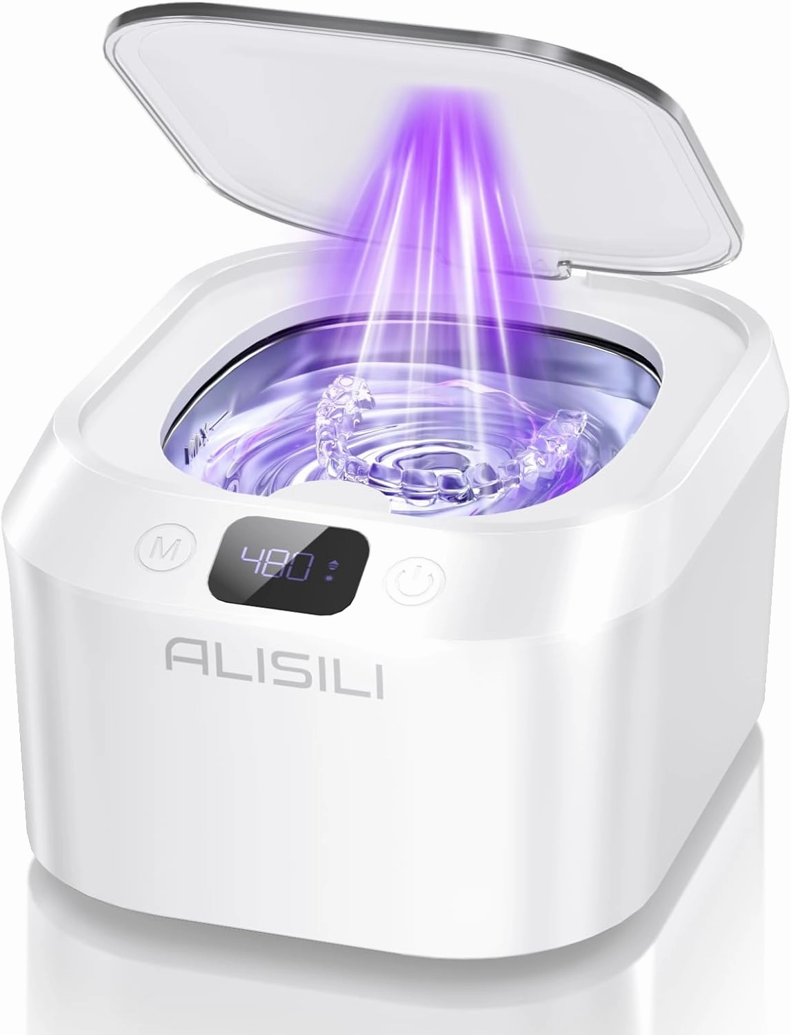 Ultrasonic Retainer Cleaner, Alisili Ultrasonic Jewelry Cleaner for Retainers, Dentures, Mouth Guard, Aligner, 48kHz 24W Sonic Retainer Cleaner with 220ML Capacity and 3 Cleaning Modes (White)