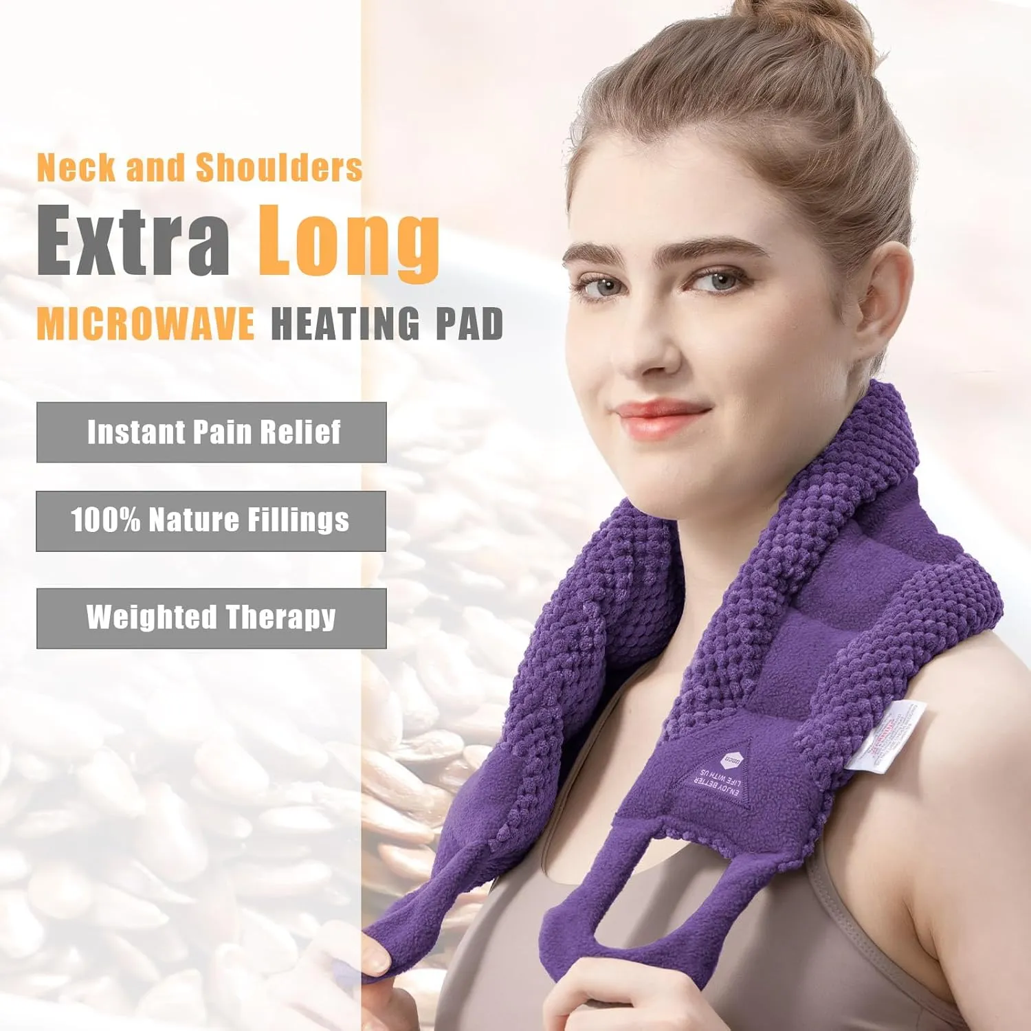 UNCN Long Heating pad for Neck and Shoulders Back 33 * 5.9" microwavable Large Moist Heat Pack Warm hot Compress Neck wrap Weighted Bag Massage Reusable Herbal Nature Calming Portable