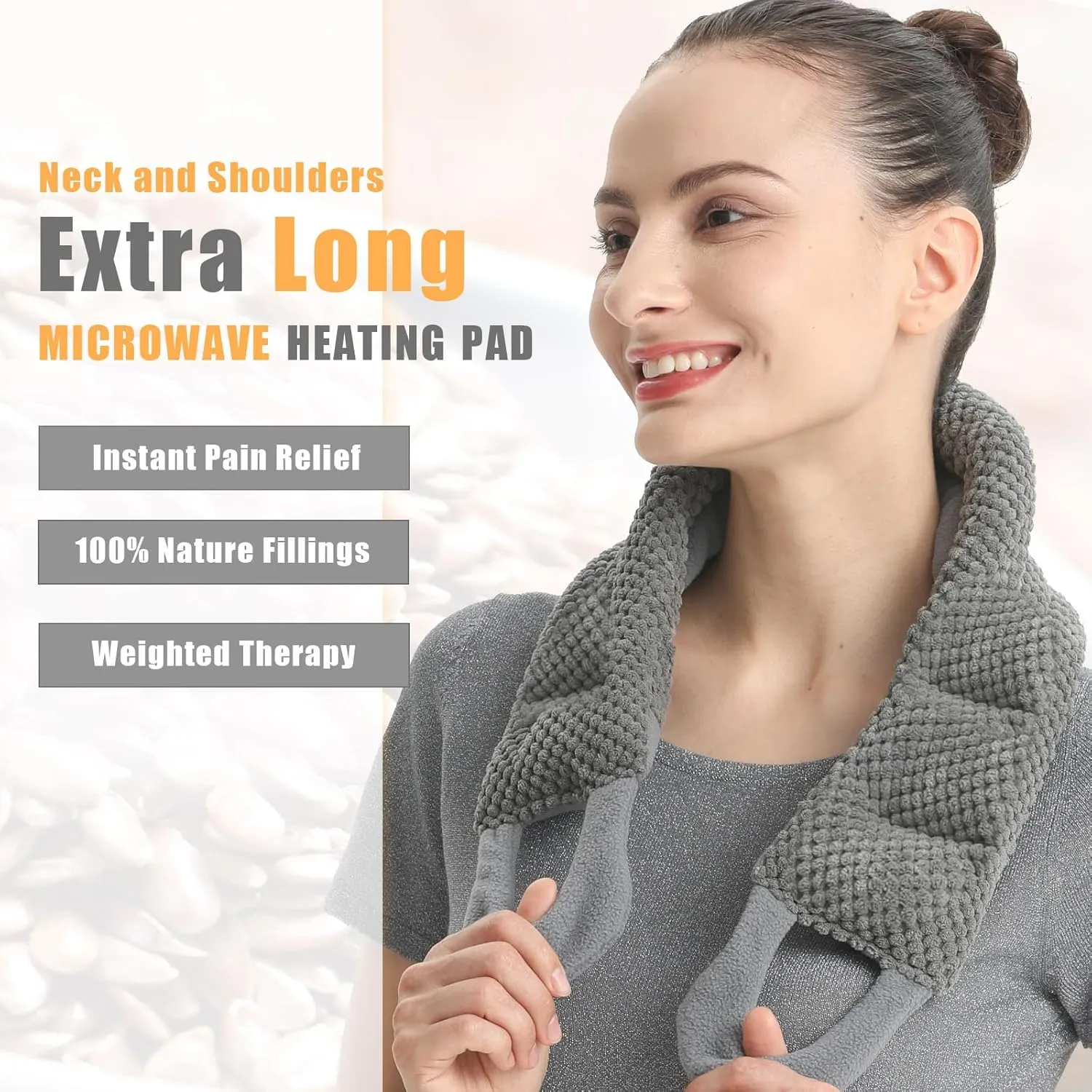 UNCN Long Wide Heating pad for Neck and Shoulders Back 33 * 5.9" microwavable Large Moist Heat Pack Warm hot Compress Neck wrap Weighted Bag Massage Reusable Herbal Nature Calming Portable 1.95Pounds