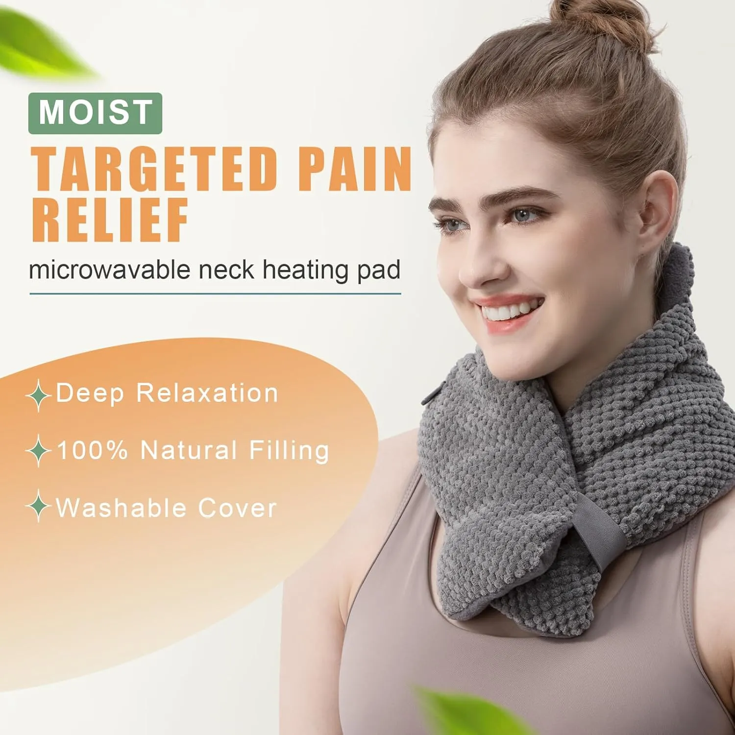 UNCN Neck Heating Pad with Washable Cover 29 * 6.6" for Neck Pain Relief and Shoulders Microwavable Wraps Heat Pack Moist Warmer Brace Hot Pillow Headache Cordless Portable