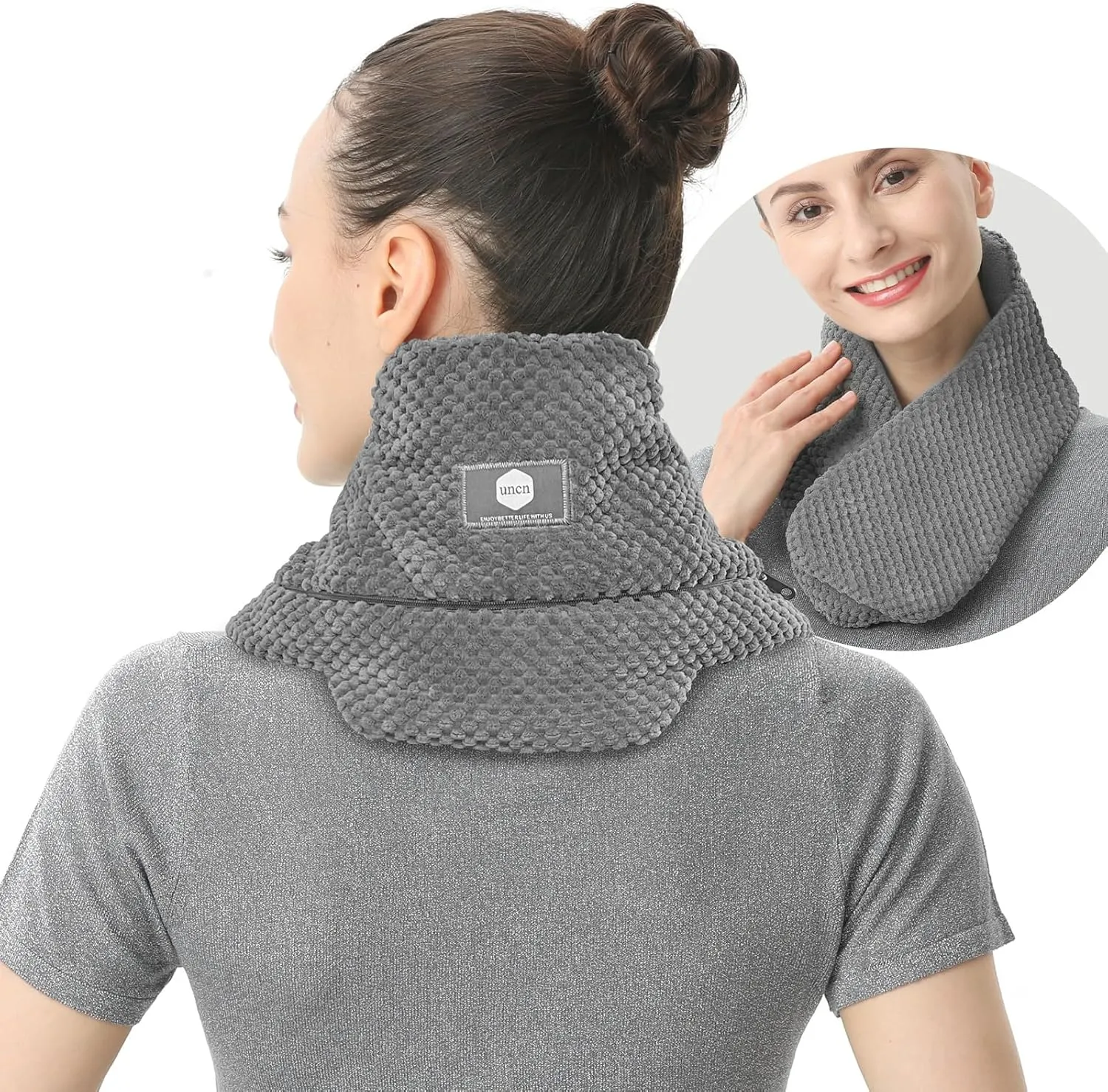 UNCN Neck Heating Pad with Washable Cover 29 * 6.6" for Neck Pain Relief and Shoulders Microwavable Wraps Heat Pack Moist Warmer Brace Hot Pillow Headache Cordless Portable
