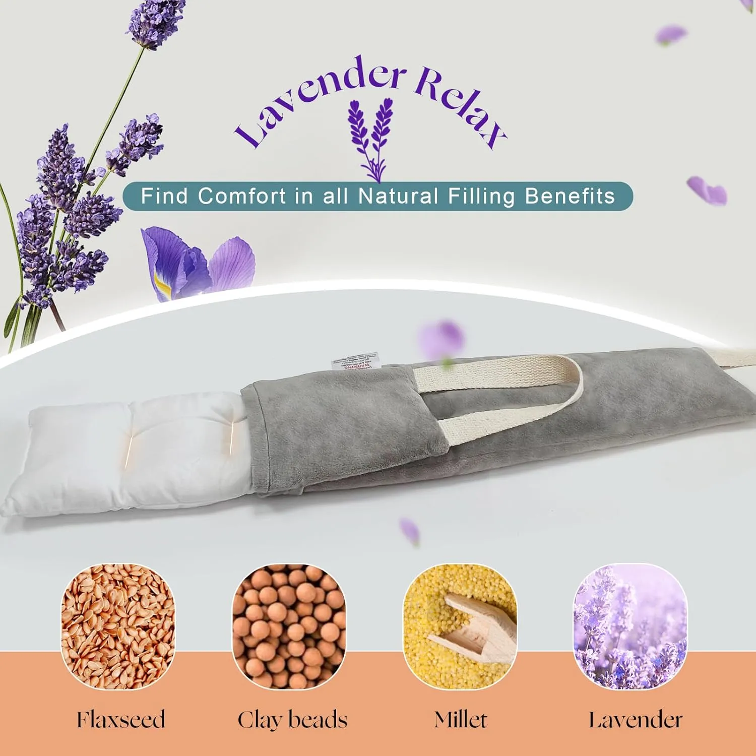 uncn Washable Heating Pad for Neck and Shoulders and Back Small Microwavable Wrap Weighted Lavender Warmer Heat Wrap Microwave Heatable Rice Sock Cervical Hot Pack Aromatherapy Scented 1.5Pounds