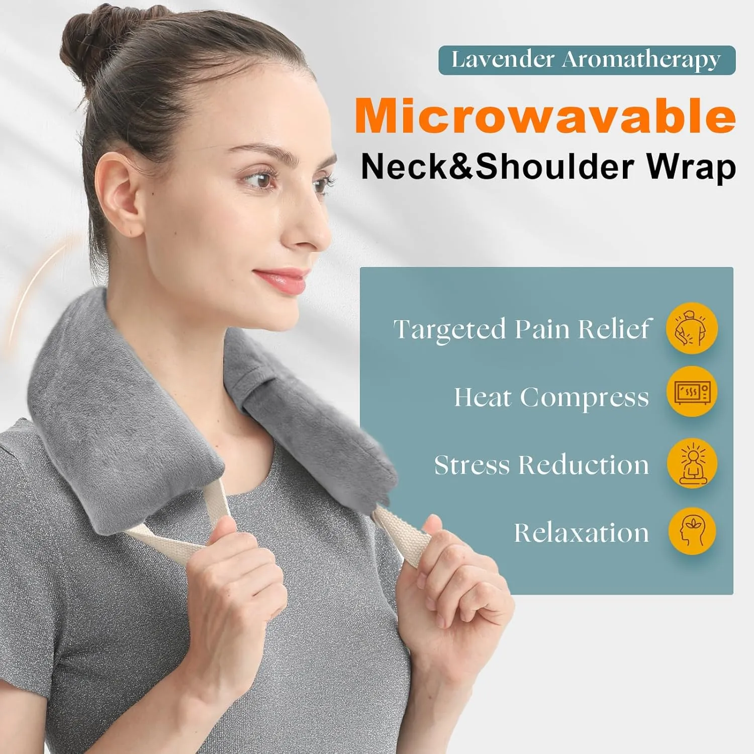 uncn Washable Heating Pad for Neck and Shoulders and Back Small Microwavable Wrap Weighted Lavender Warmer Heat Wrap Microwave Heatable Rice Sock Cervical Hot Pack Aromatherapy Scented 1.5Pounds