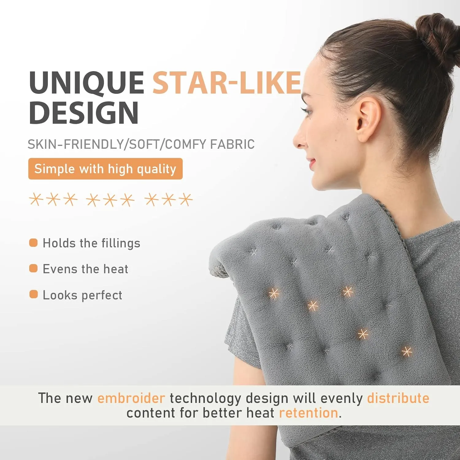 UNCN Wide Microwave Heating pad with Washable Cover 9 * 15" Microwavable Hot Pad for Neck Shoulder, Cramps, Back Cordless Warm Compress Weighted Moist Heat Pack for Aches, Unscented Grey