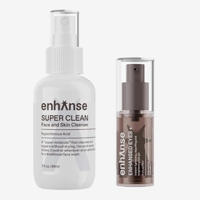 Under Eye Gel & Super Clean Face Mist for Men & Women, Brightening Caffeine Eye Cream with Peptides & Face Wash Alternative with Hypochlorous Acid