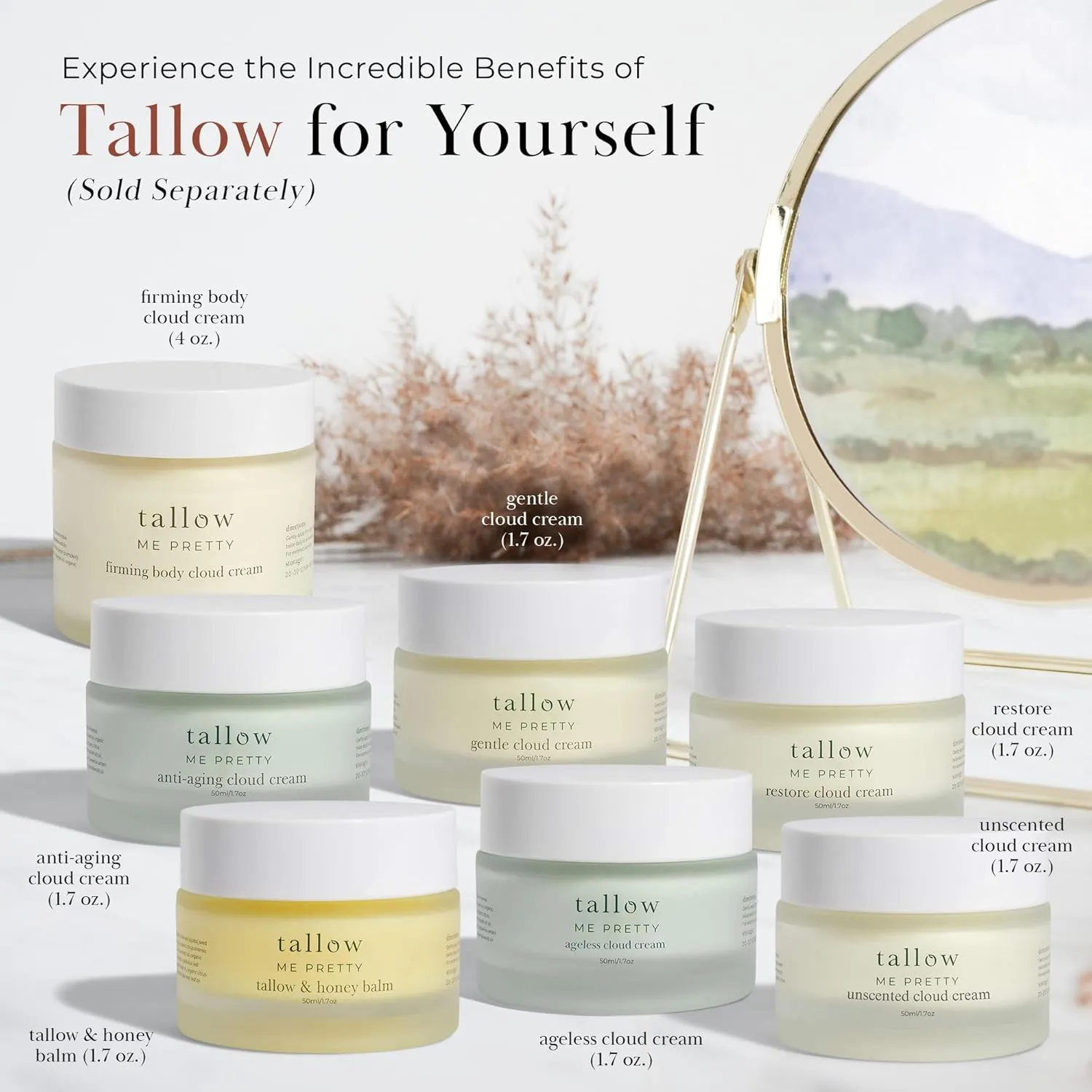 Unscented Cloud Cream, Nourishing Beef Tallow Moisturizer Infused with Lavender and Marshmallow Herbs for Deep Hydration, Soothing Relief, No Essential Oils, Gentle for Sensitive Skin, 1.7 oz