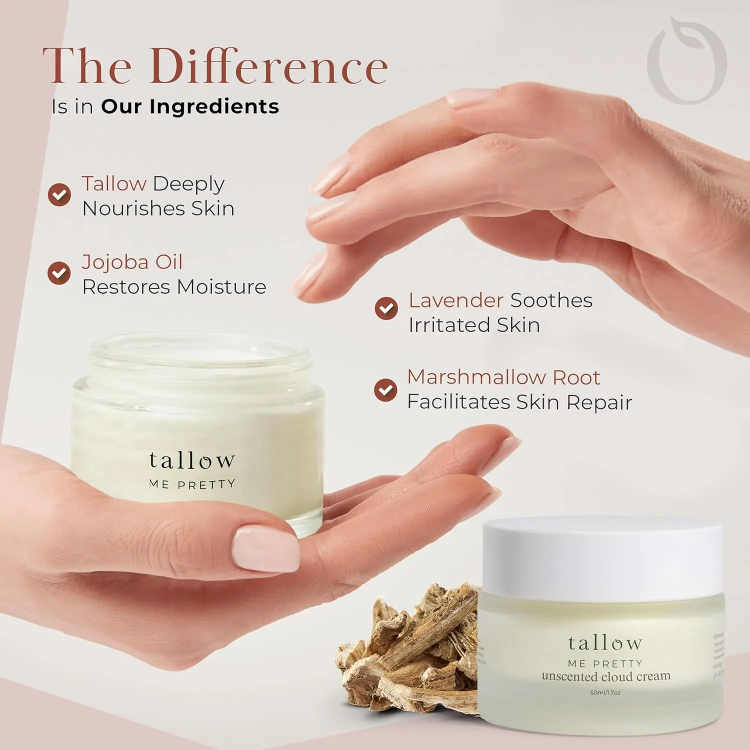 Unscented Cloud Cream, Nourishing Beef Tallow Moisturizer Infused with Lavender and Marshmallow Herbs for Deep Hydration, Soothing Relief, No Essential Oils, Gentle for Sensitive Skin, 1.7 oz