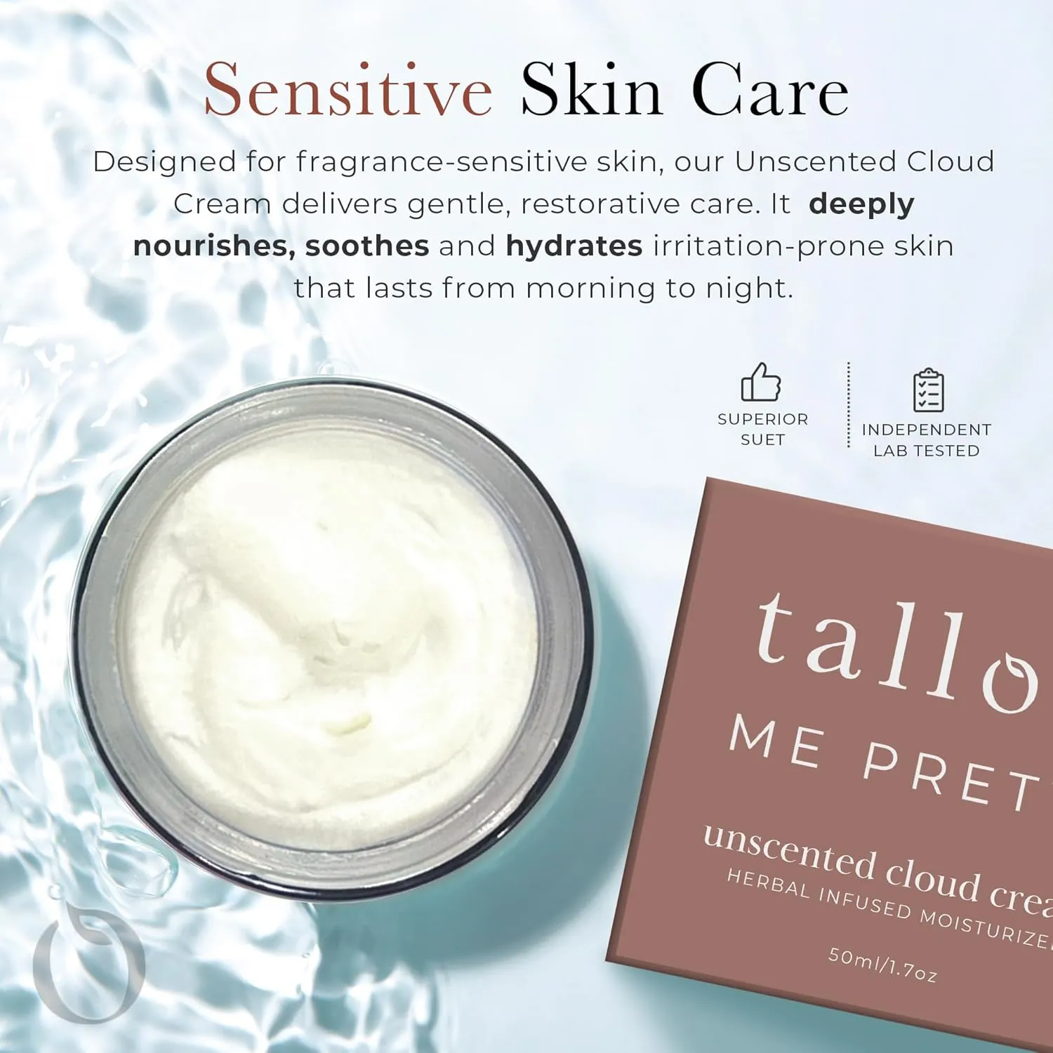 Unscented Cloud Cream, Nourishing Beef Tallow Moisturizer Infused with Lavender and Marshmallow Herbs for Deep Hydration, Soothing Relief, No Essential Oils, Gentle for Sensitive Skin, 1.7 oz