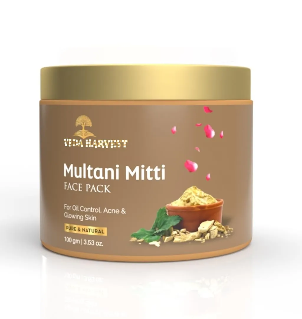 VED;AHAR;VEST Harvest Multani Mitti Face Pack/Mask, 100gm| Removes Acne, Blackheads, Pigmentation | Natural Face Glow For Man And Women