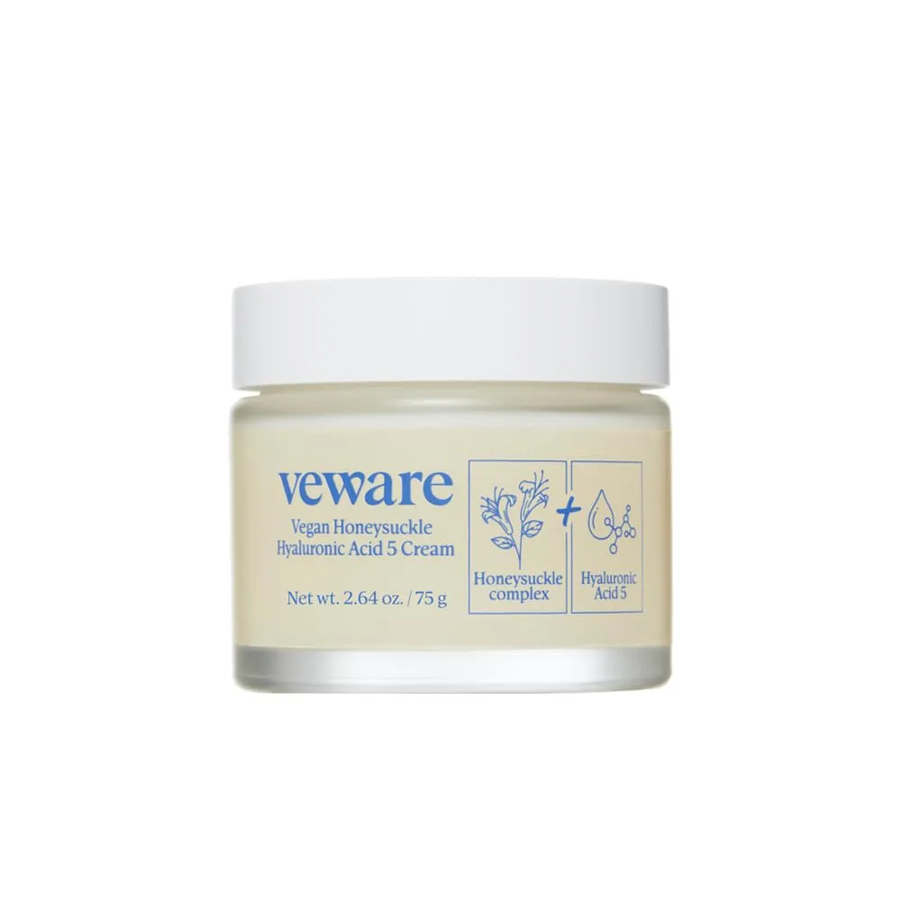 Vegan Honeysuckle Hyaluronic Acid 5 Moisturizing Cream - Soothing & Hydrating for Sensitive Skin - Fragrance-Free, Alcohol-Free, 75g