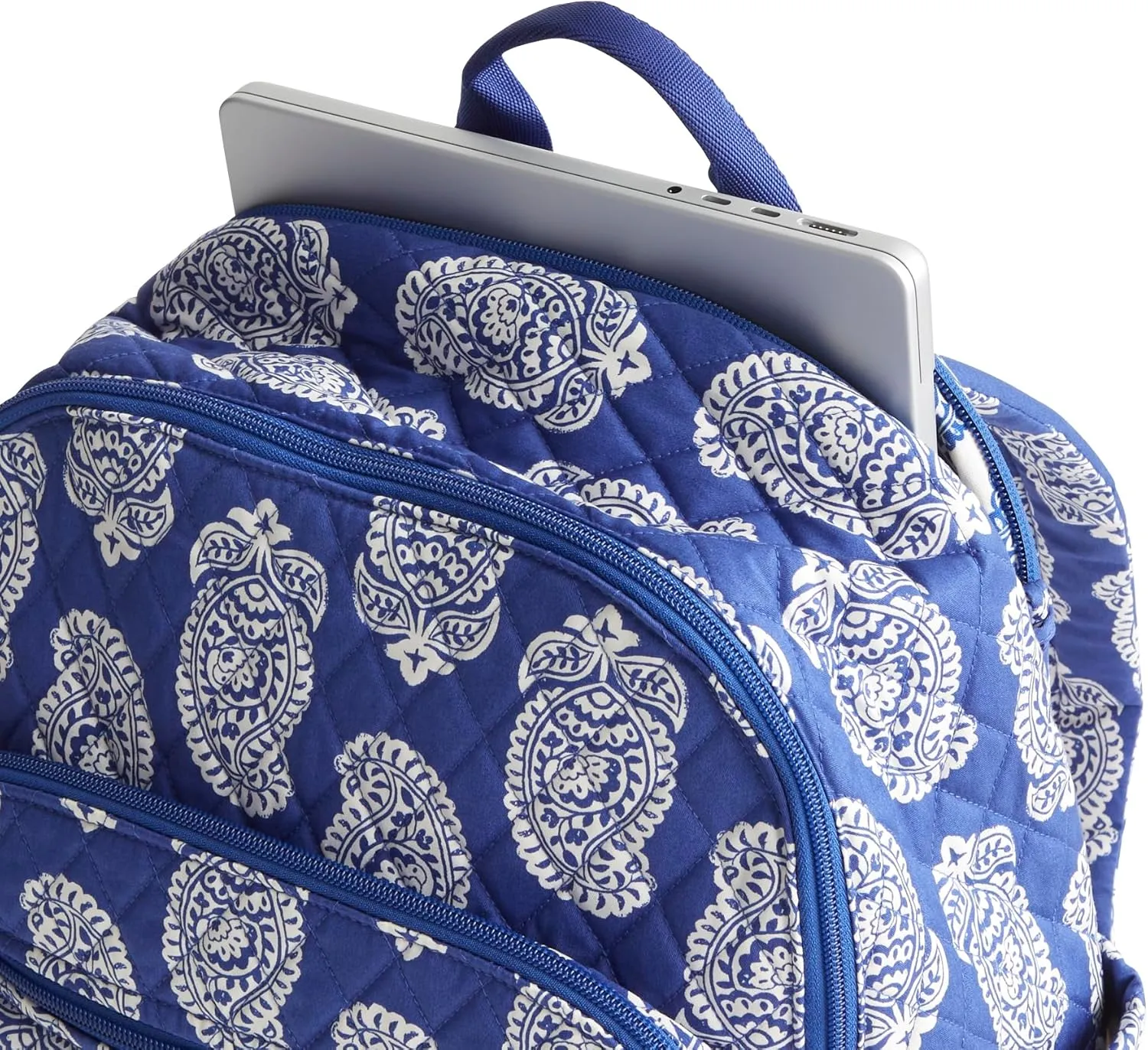 Vera Bradley Women's Premium Cotton Bancroft Backpack, Iconic Paisley Deep Ultramarine, One Size