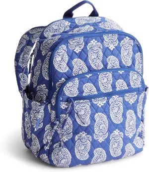 Vera Bradley Women's Premium Cotton Bancroft Backpack, Iconic Paisley Deep Ultramarine, One Size