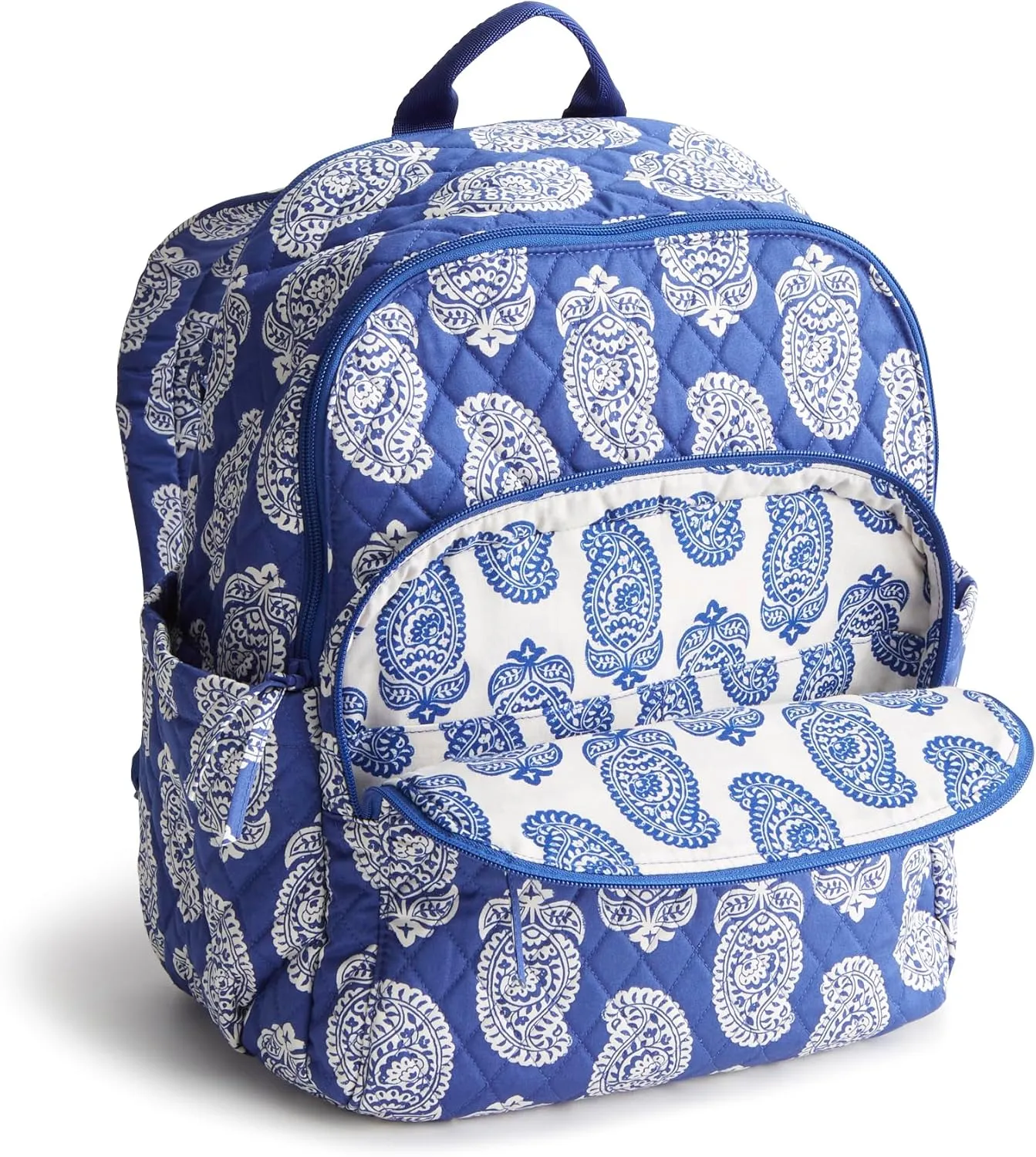 Vera Bradley Women's Premium Cotton Bancroft Backpack, Iconic Paisley Deep Ultramarine, One Size