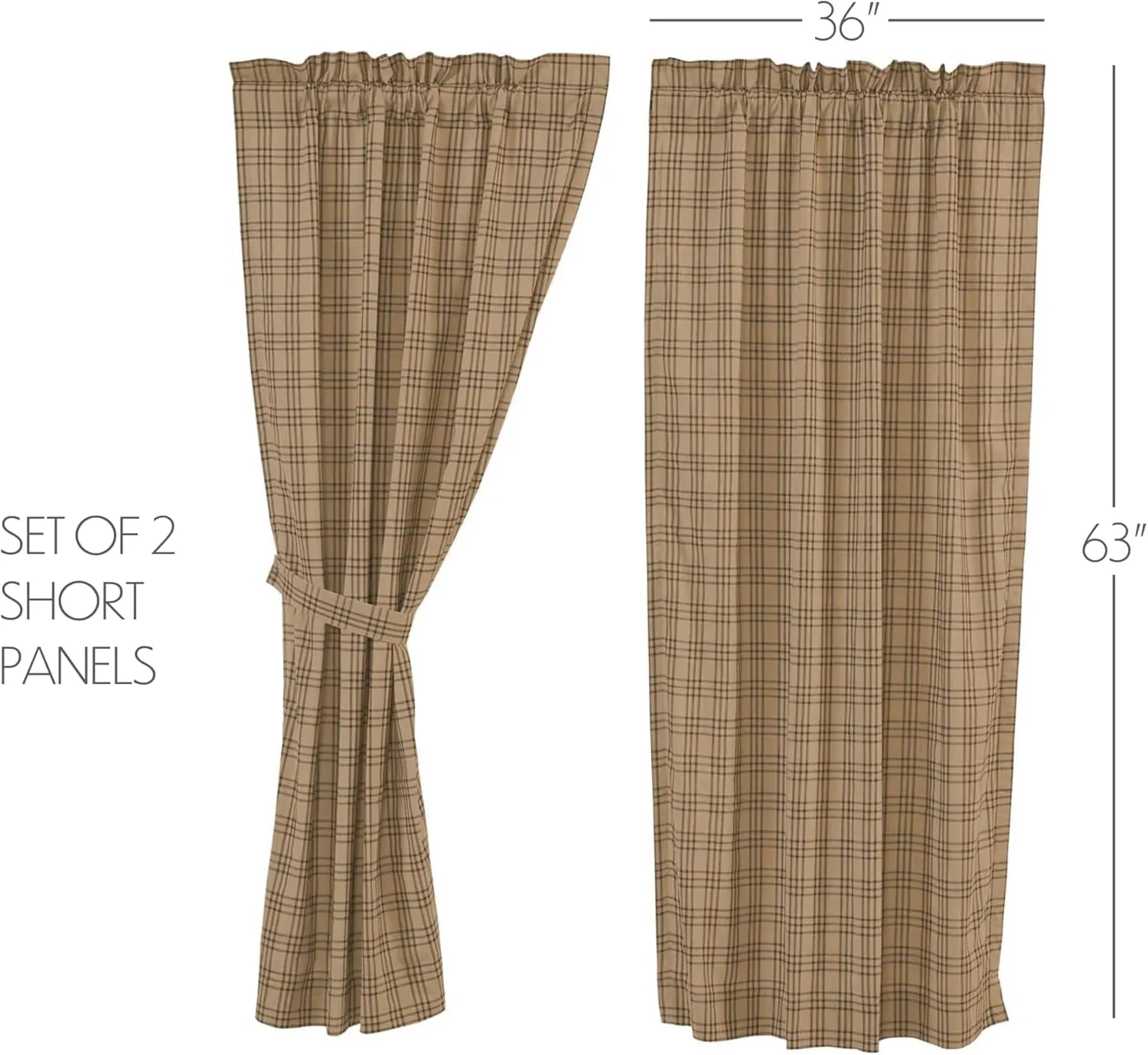 VHC Brands Farmhouse Window Curtains-Sawyer Mill Tan Panel Pair, One Size, Charcoal Black