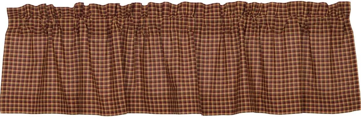 VHC Brands Patriotic Patch Plaid Valance 16x72 Country Curtain, Deep Red