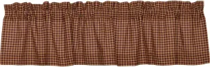 VHC Brands Patriotic Patch Plaid Valance 16x72 Country Curtain, Deep Red