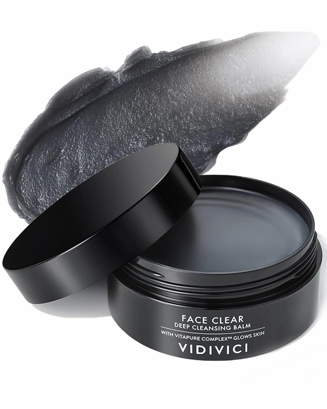 VIDIVICI Face Clear Deep Cleansing Balm - Silky Black Sorbet Texture, Oak Charcoal Infused, Single-Step Makeup Removal, Moisturizes & Brightens Skin, Hypoallergenic Sebum/Keratin Care, 3.38oz.